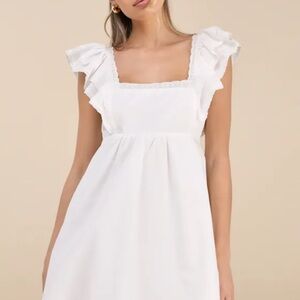 Lulu's White Sleeveless Sundress with Square Neck
